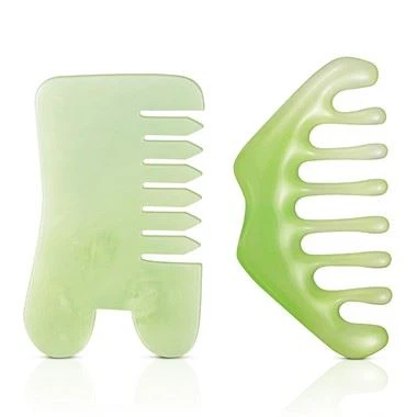 2 piezas Herramienta de masaje de peine de guasha de jade stone