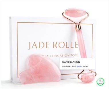 Juego de rodillos de jade de cuarzo rosa natural Gua Sha